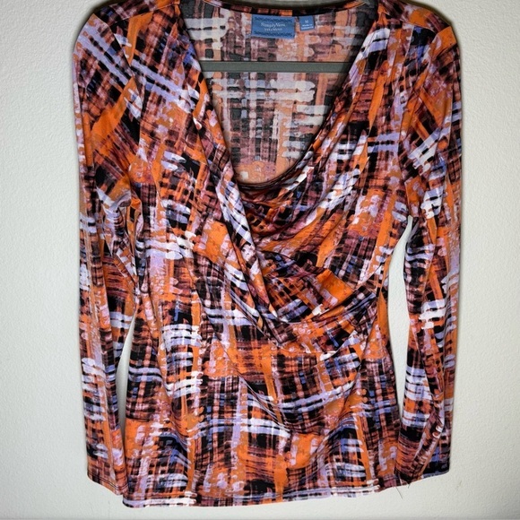 Simply Vera Vera Wang Tops - Simply Vera Vera Wang Orange, Purple and Black Patterned Blouse
